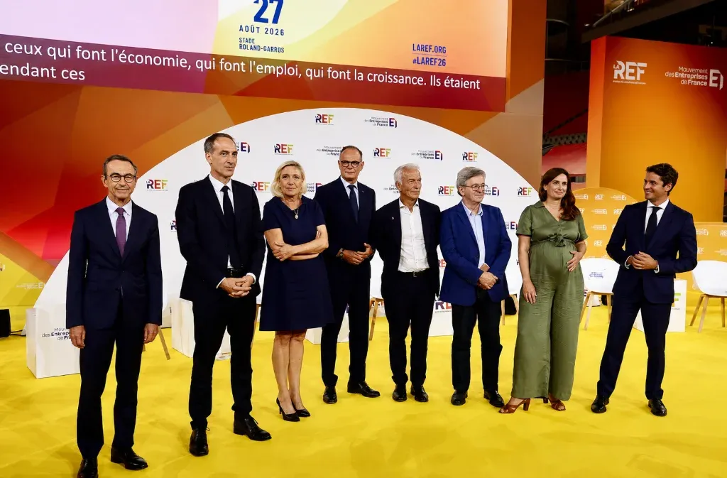 Bruno Retailleau, Raphaël Glucksmann, Marine Le Pen, Edouard Philippe, Patrick Martin, Jean-Luc Mélenchon, Marine Tondelier et Gabriel Attal, à la REF 2026